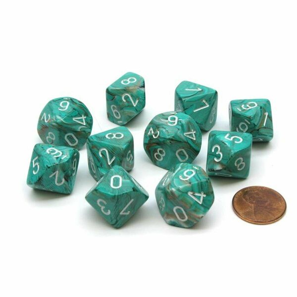 Time2Play D10 Clamshell Marble Oxi-Copper & White Dice - 10 Piece TI3296840